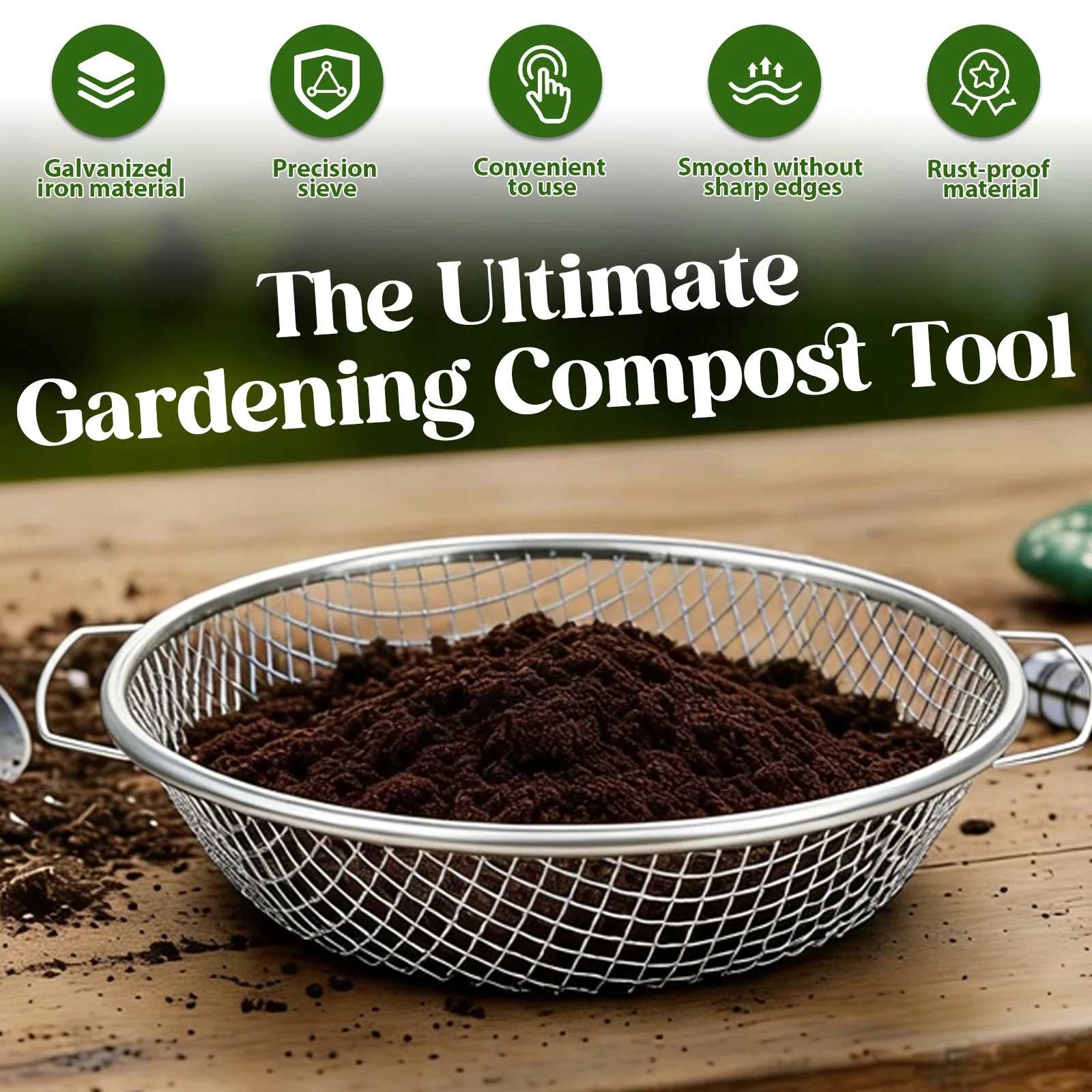 3Pcs Gardening Soil Sifter 3/6/10mm Iron Sawdust Compost Sifter with Handle Garden Planting Tool for Gravel Sawdust Vermicompost
