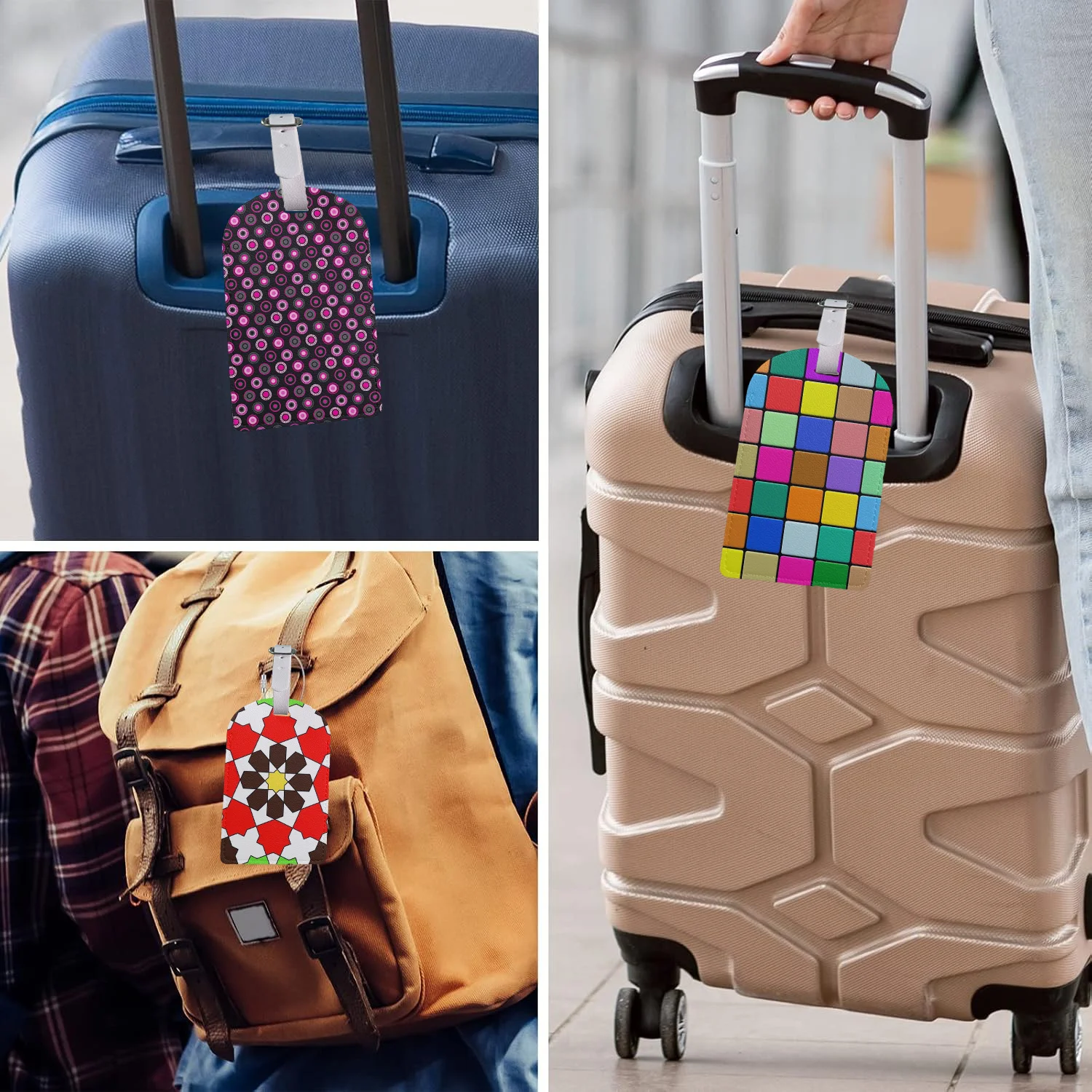 Geometric Art Luggage Tags Personalized Suitcase Tag Airplane Travel Useful Accessories Privacy Cover Luggage Label