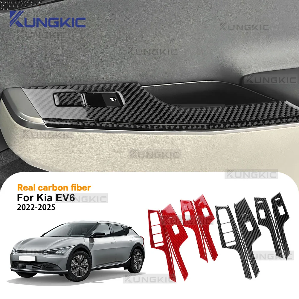 

Real Soft Carbon Fiber For KIA EV6 GT EV 2022 2023 2024 2025 LHD RHD Car Window Lift Button Decor Frame Sticker Interior Trim
