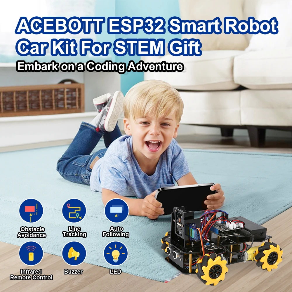 ACEBOTT Smart Robot Car Kit 4WD Remote Control Car Compatible with Arduino IDE Electronics Programming Project STEM Educationa