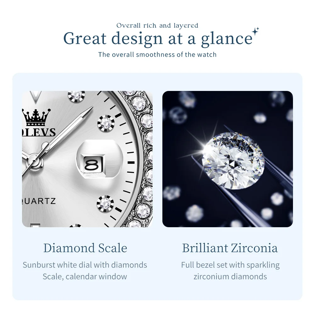 OLEVS 9945 Women Quartz Watch Brand Luxury Diamond Circle Automatic Calendar Watch Stainless Steel Waterproof Elegant Girl Watch