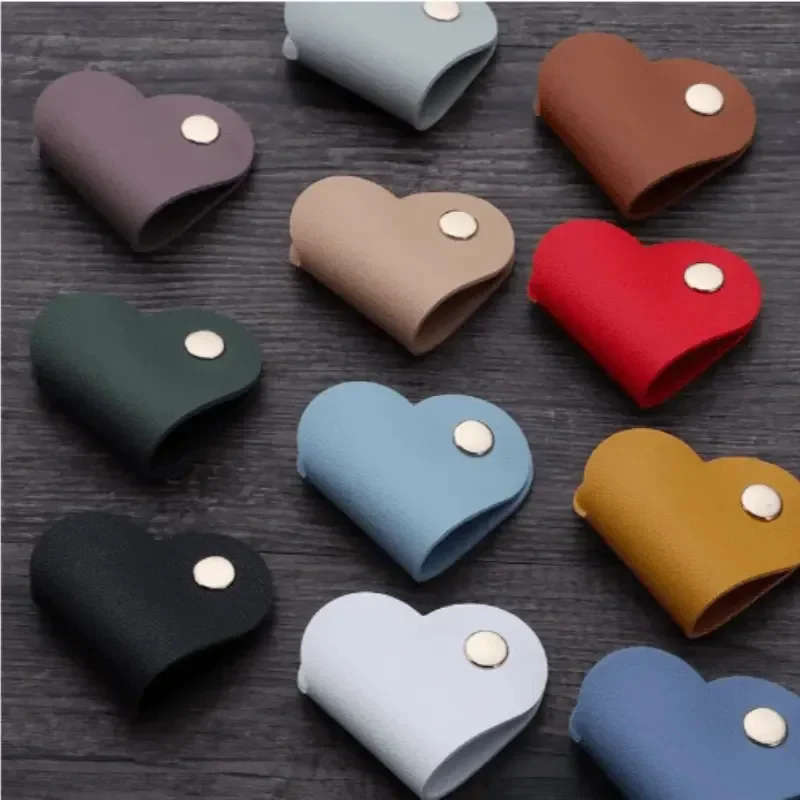 Multifunctional PU Leather Phone Data Cable Organizer Data Storage Heart-shaped Cable Clip Hub Wired Headphone Winding Clip - view 5
