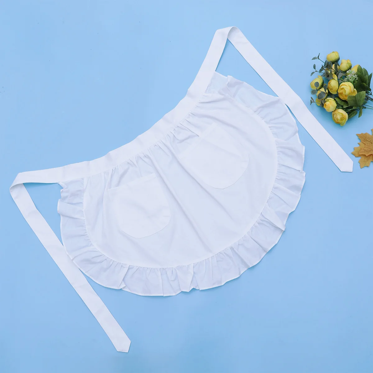 

1pc Pure White Cotton Half Apron For Women European Style Domestic Maid Apron Hotel Restaurant Bakery Use Machine Washable