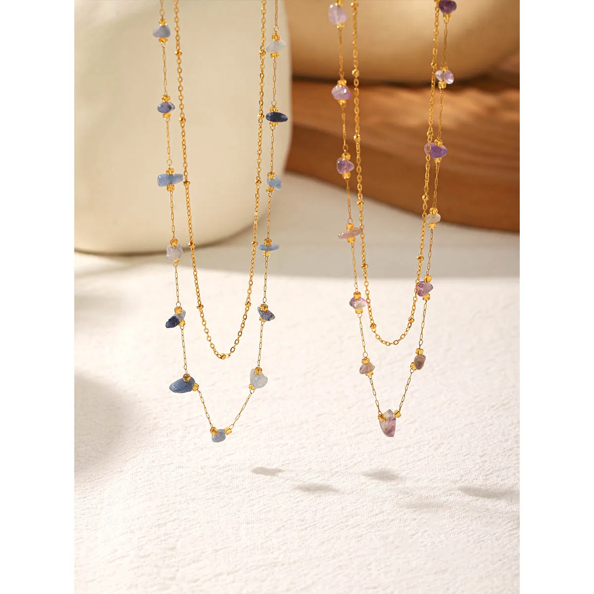 

Summer High end Collarbone Chain Accessory For Women Trendy Fashion Versatile Peacock Blue Natural Stone Titanium Steel Necklace