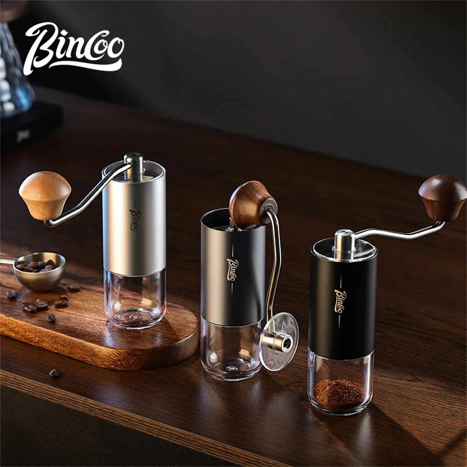 Bincoo Coffee Bean Grinder Portable Wood Grain Stainless Steel Crank Hand Hand Coffee Grinder Kitchen Tool Grinder 6 stars Core