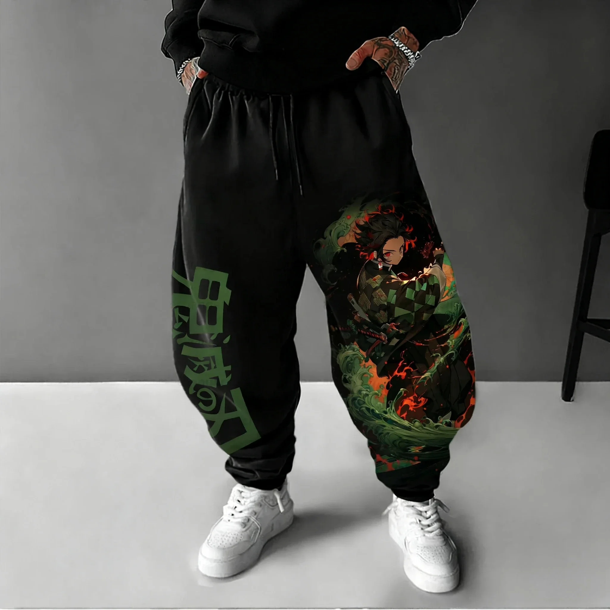 Demon Slayer Anime Men's Health Pants Autumn/Winter  Kamado Tanjirou Colorful Hip Hop Sports Casual Leg Tight Sports Pants