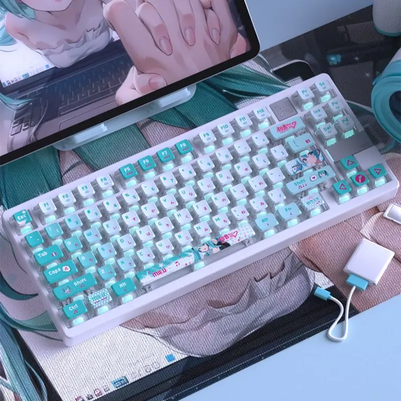 

Kawaii Hatsune Miku 122 Keycap Set Oem Height Pbt Material Thermal Sublimation Process Wear Resistant Anime Peripherals Gift