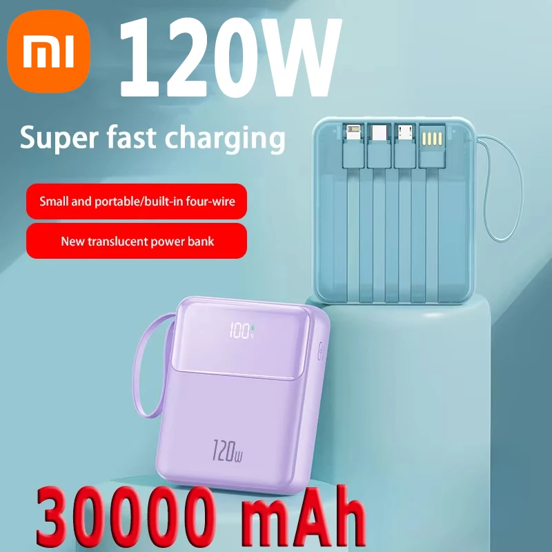 Xiaomi Mini 30000mah Power Bank Super Fast Charging Comes Built-in Cable Led Digital Screen Compact Portable Universal Powerbank