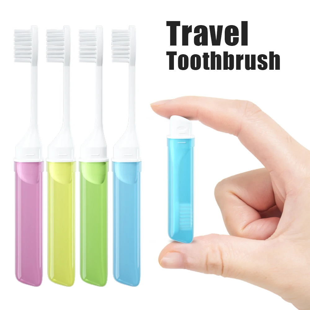 Mini Travel Toothbrush Foldable Portable Small Dental Brush Folding Traveling Adult Toothbrush in Transparent Candy Colors