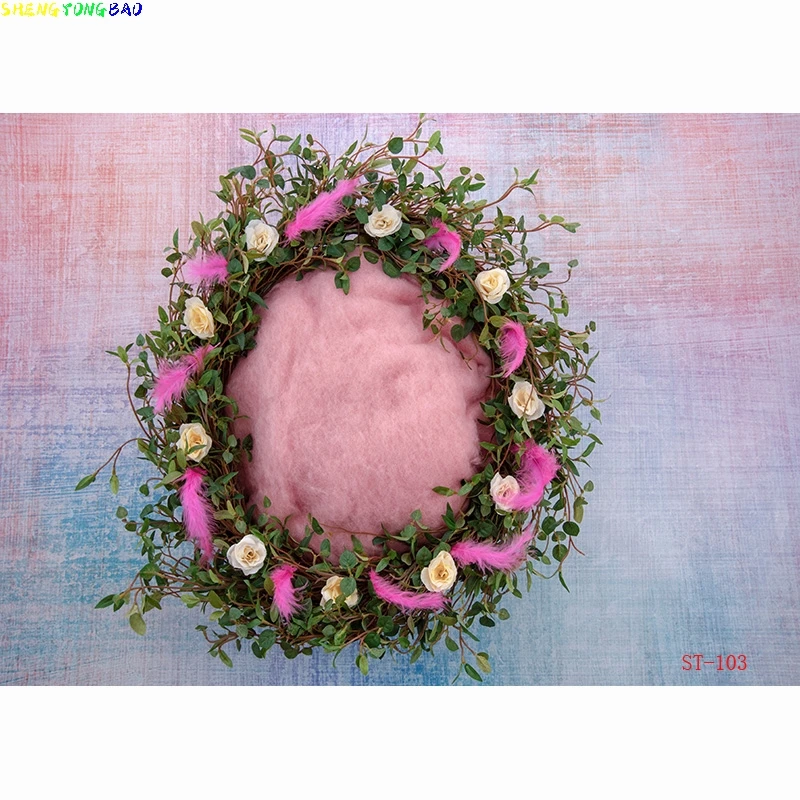 Vinyl Newborn Digital Background With Heart Shape And Fur Photography Backdrop Birthday Baby Hundred Days Studio Props XSE-12