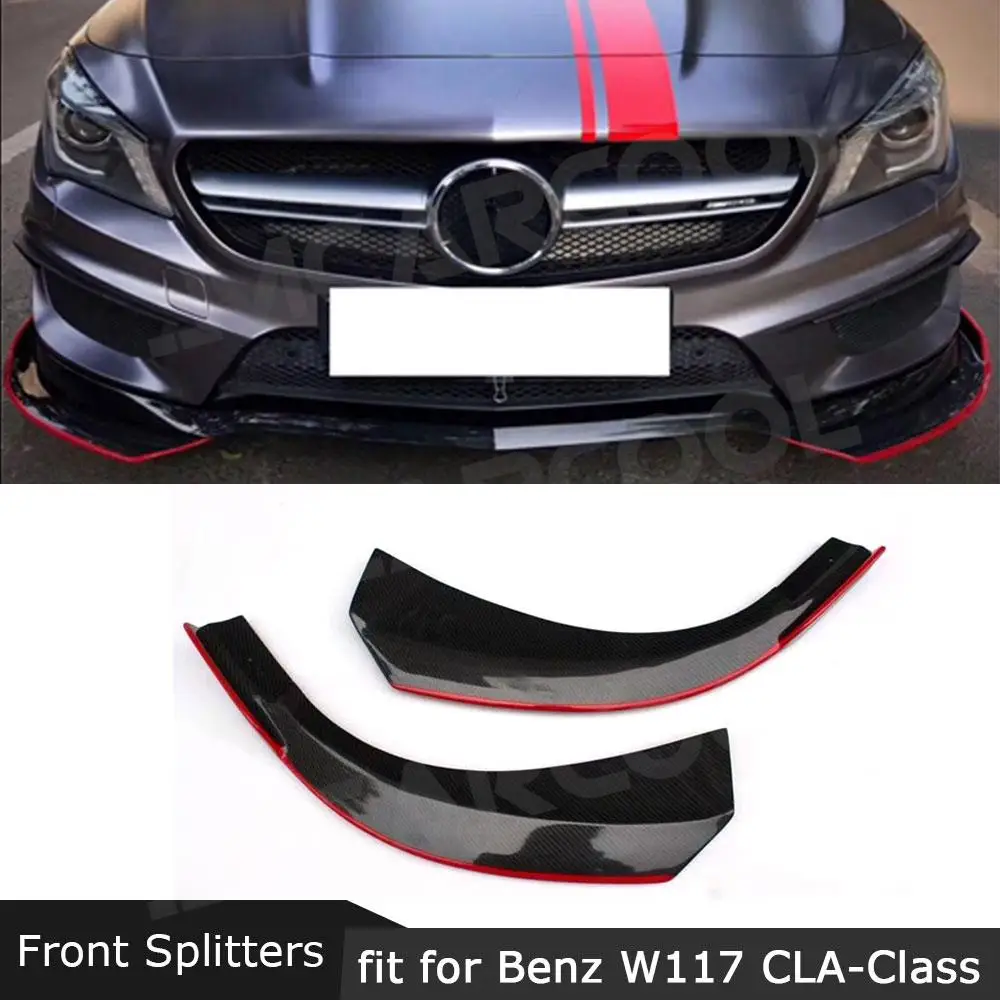 Carbon Fiber Front Bumper Lip Splitters Flaps For Benz CLA Class W117 C117 CLA250 CLA260 CLA45 2014-2016 Red Line 2PCS