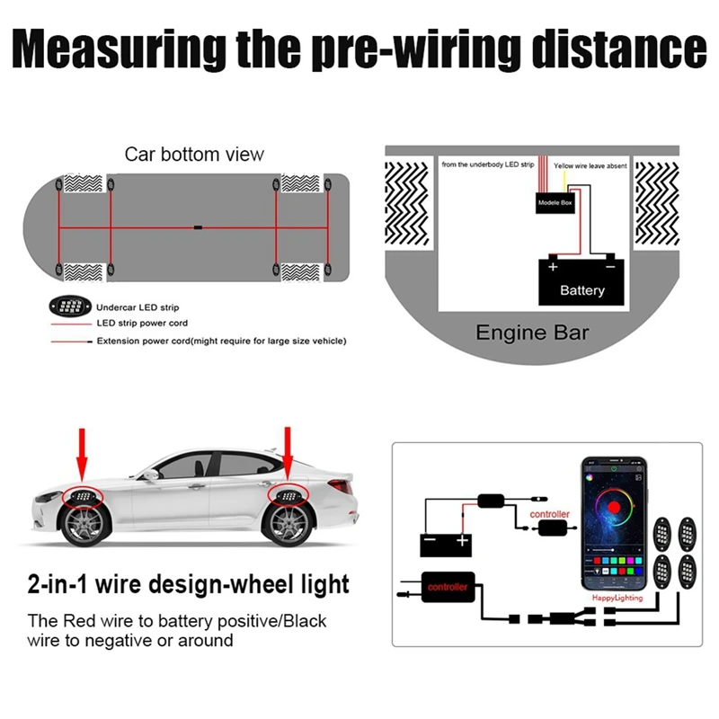 RGB Rock Lights, Multicolor Underglow Lights Kit With App Control Flashing Music Mode Waterproof Wheel Well Light Parts ,4 Pods