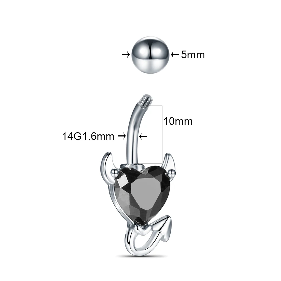 1pc anelli per ombelico a forma di diavolo nero rosso CZ Piercing all\'ombelico Piercing all\'ombelico in acciaio inossidabile gioielli per il corpo