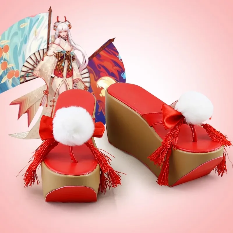 

Onmyoji Shiranui Косплей Костюм Обувь Красные шлепанцы ручной работы Обувь на платформе