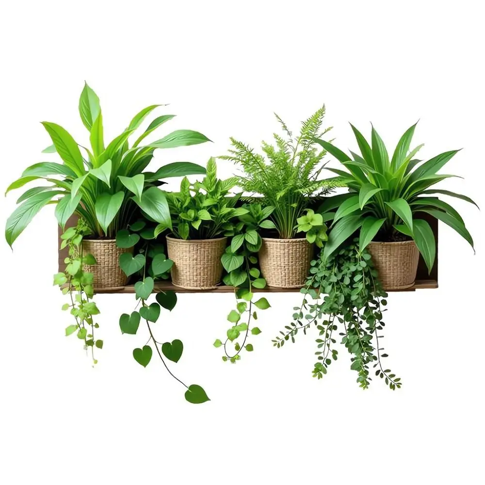 Self Adhesive Green Plant Wall Sticker Potted Plant Pattern Realistic Style Botanical Wall Decal Peel and Stick