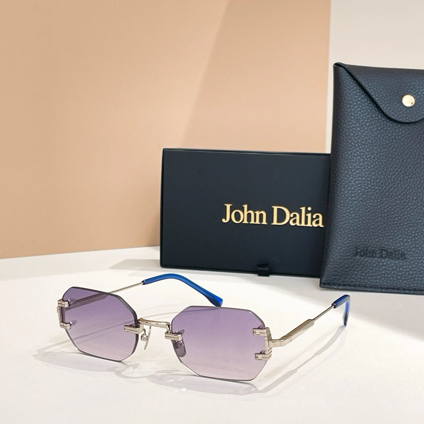 الأصلي ل جون داليا JD AMARU التدرج القيادة المضادة للوهج الرجال النظارات الشمسية لا حدود لها سبائك الفضة الإطار النساء زوجين النظارات #1