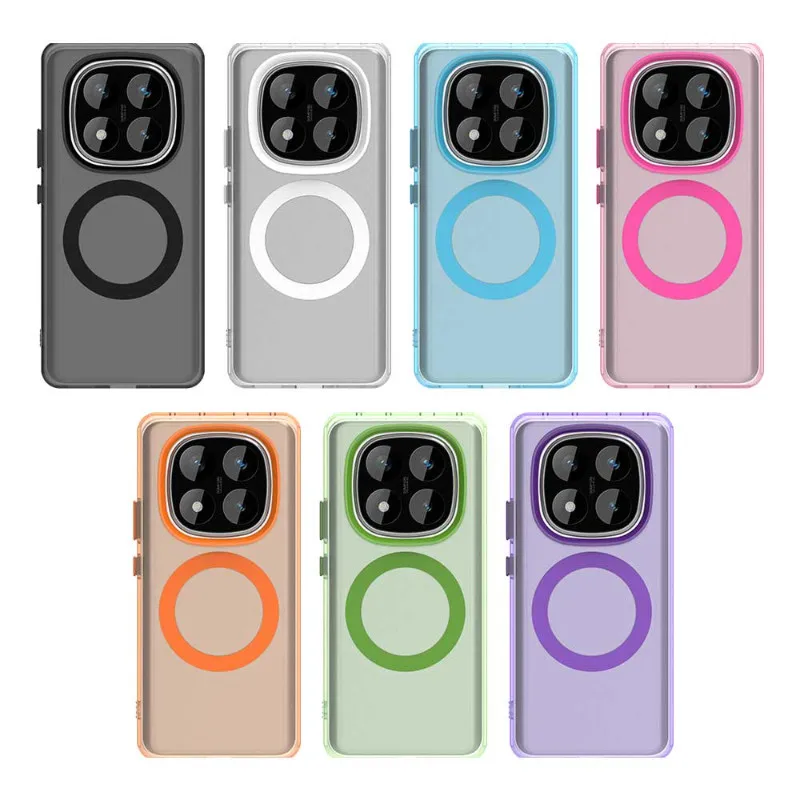 Magsafe Case For Xiaomi Redmi Note 14 13 Pro Plus Pro+ 14C POCO C75 Casing Candy Color Transparent Seismic Thin Cover Funda