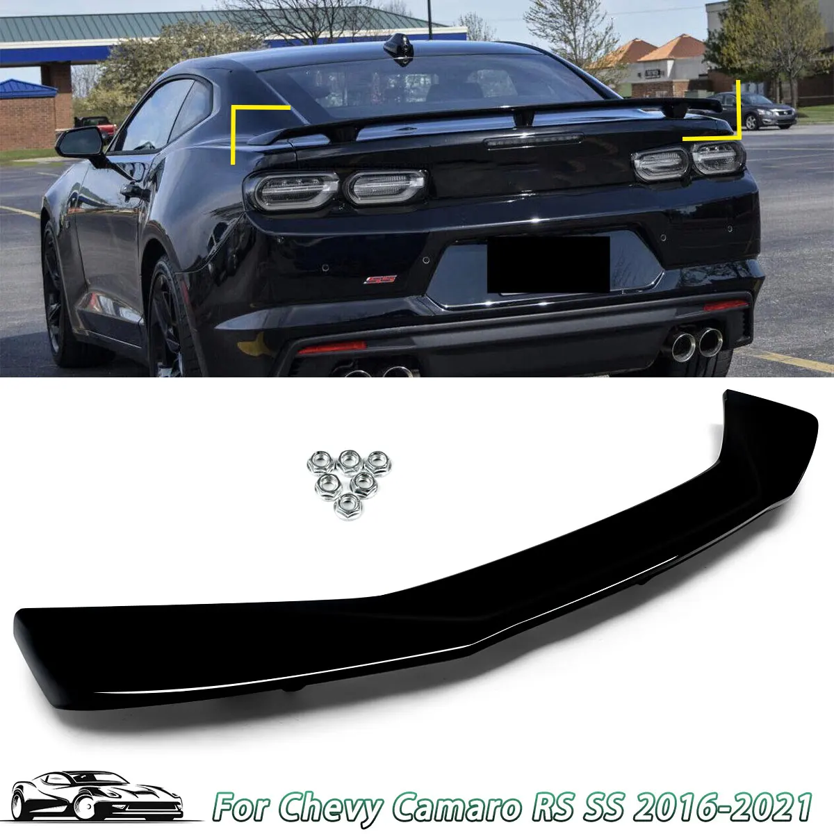 For 2016-2023 Chevy Camaro RS SS ZL1 ABS Rear Trunk Spoiler Wing Gloss Black