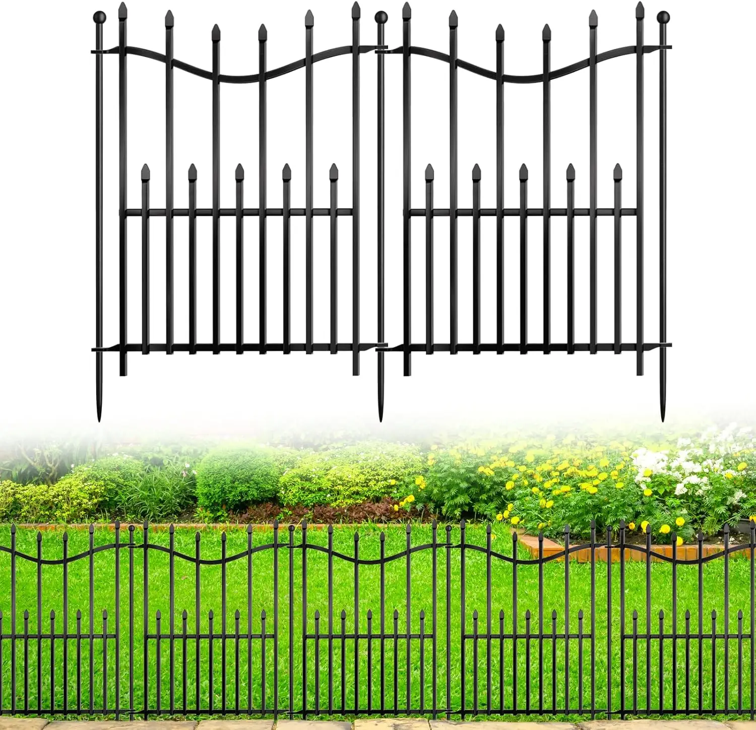 

10-Panel Rustproof Metal Garden Fence, 24in H x 22ft L, Portable Dog Barrier for Yard & Patio