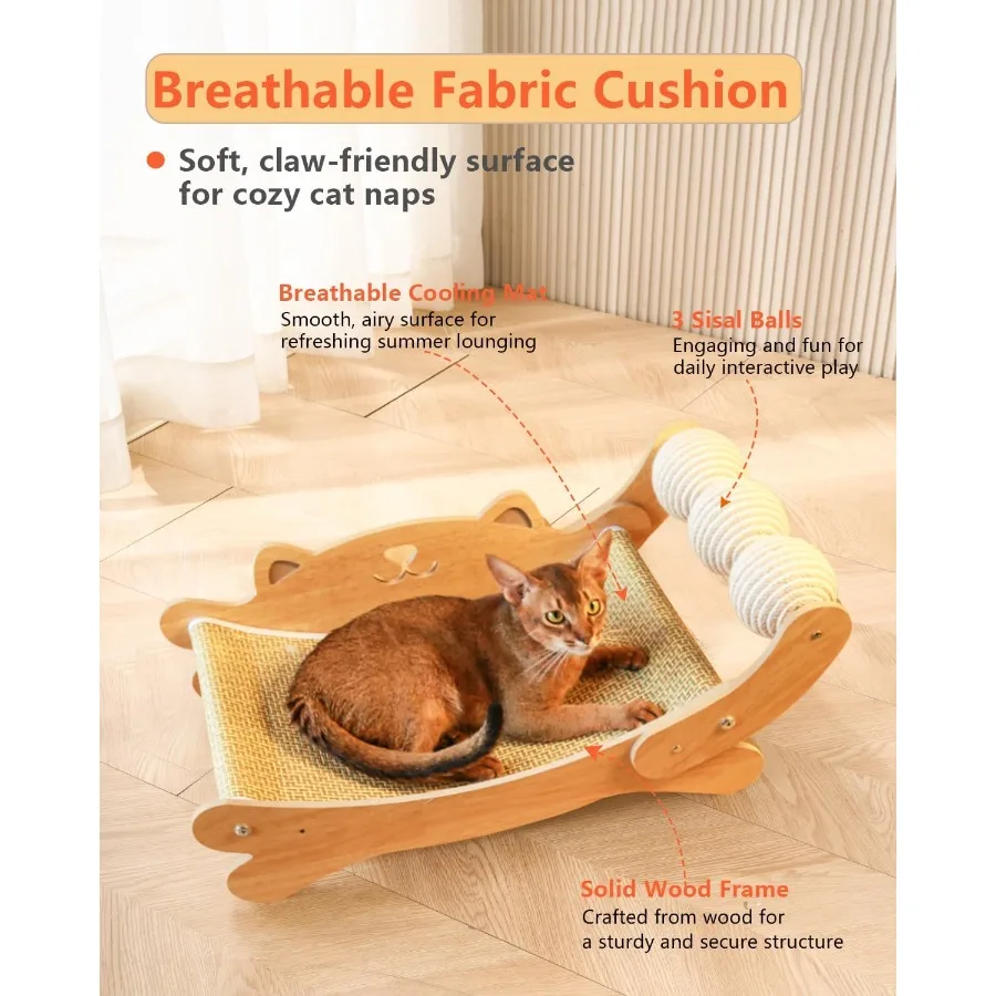 Tiragraffi per gatti robusto e durevole con giocattoli a sfera in sisal Set di mobili per letti per gatti in legno progettati per giochi al coperto e