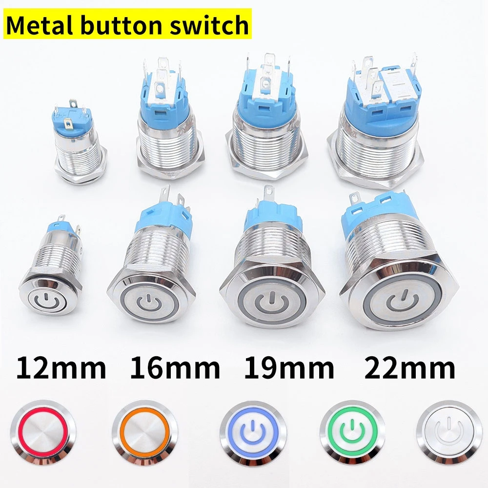 12/16/19/22mm Waterproof Metal Push Button Switch LED Light Momentary Latching Car Engine Power Switch 12V 24V 220V ON OFF Smart