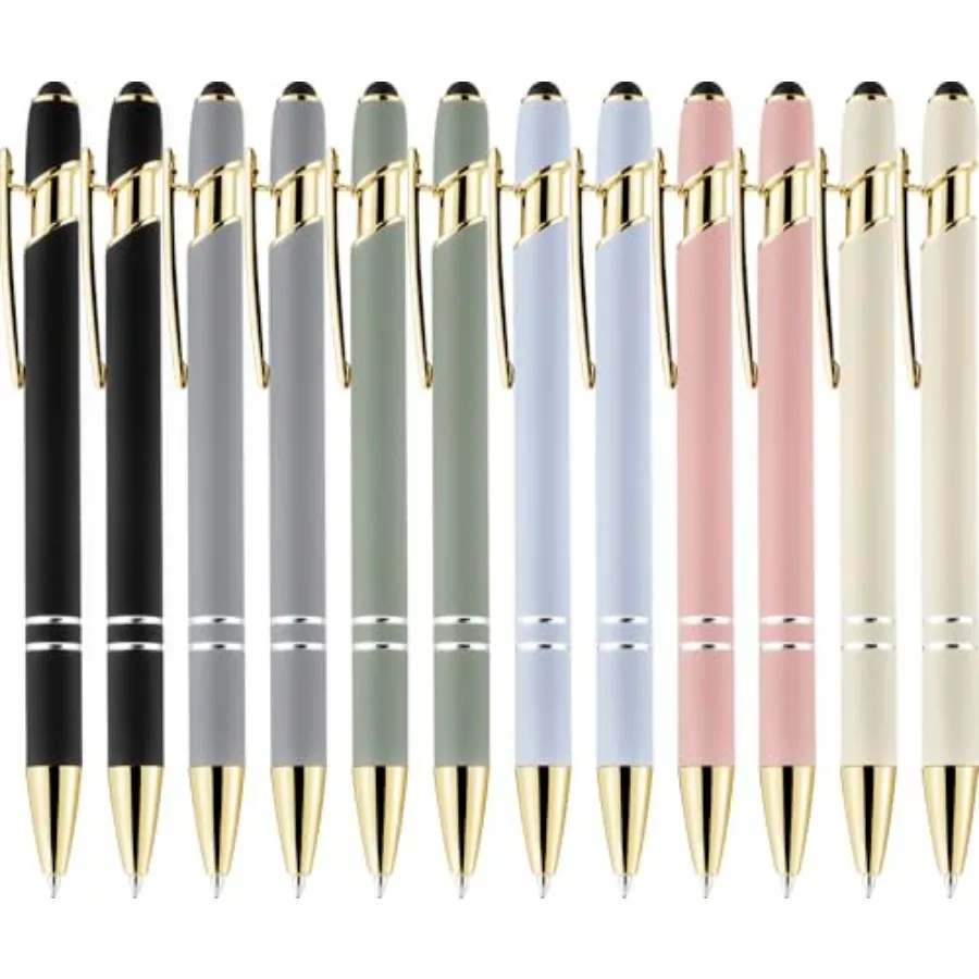 

12 Pack Ballpoint Pen with Stylus Tip, 1.0 mm Black Ink Smooth Writing Pens, Metal Stylus Pens for Touch Screens