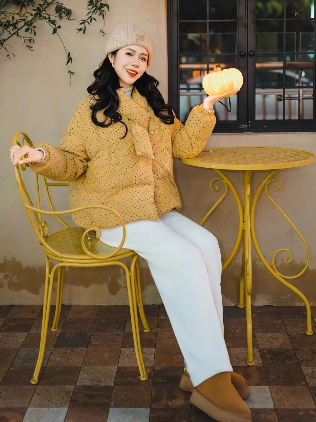 

Желтая утепленная хлопковая куртка в горошек для женщин, зимняя повседневная свободная куртка с воротником-шарфом в корейском стиле, пальто-пуховик