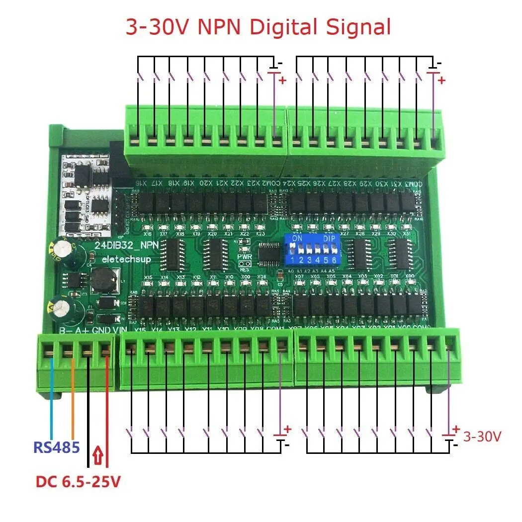 16 CH DI NPN 6.5-25V  Digital PLC IO Expanded 3000VDC Photoelectronic Isolation