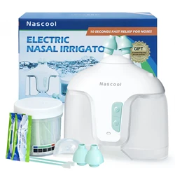 Sistema de riego Nasal eléctrico Nascool con 50 SaltPods, irrigador de succión, lavadora de nariz, dispositivo de enjuague sinusal, máquina limpiadora