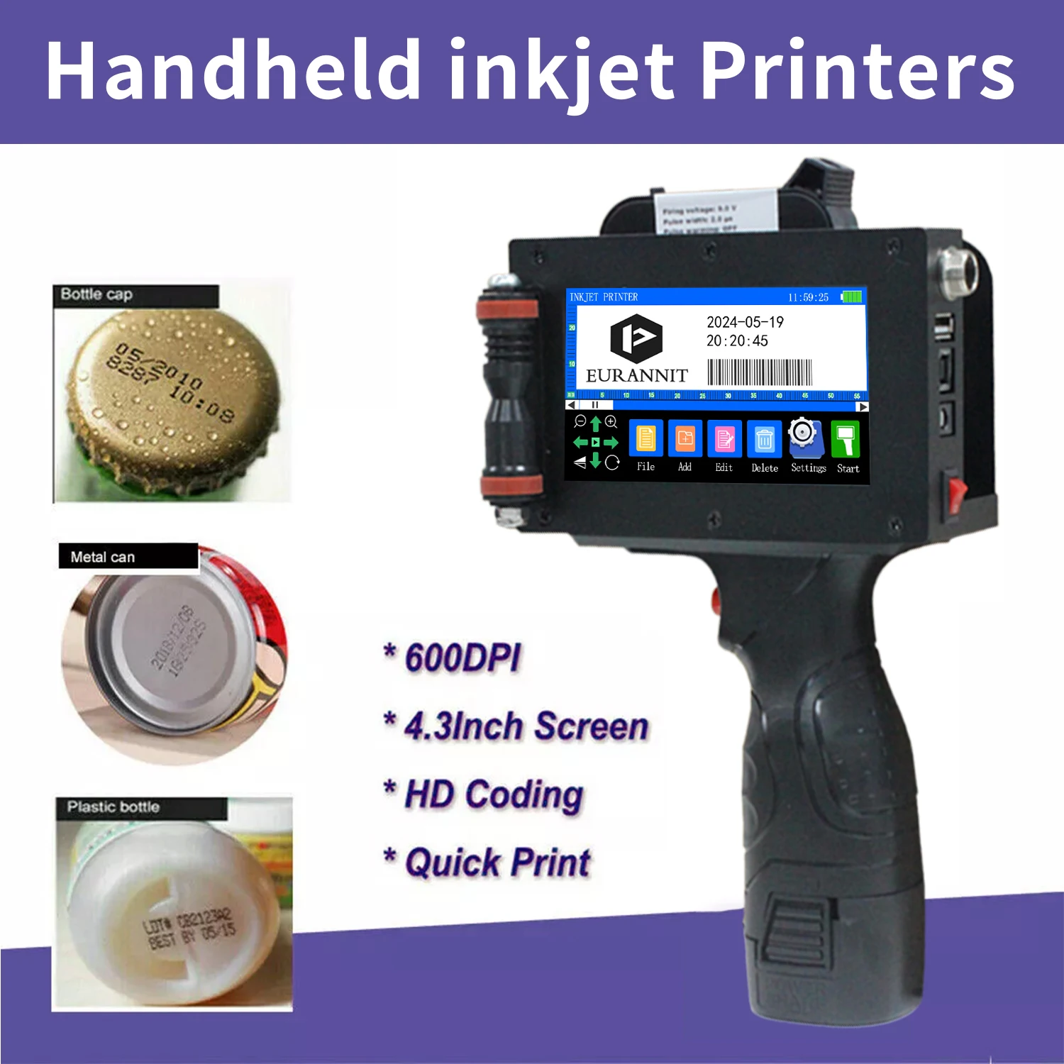 EURANNIT E16-1 25.4MM Portable Handheld Thermal Inkjet Printer for Batch Number Data Text QR Barcode Logo Date Inkjet Printers