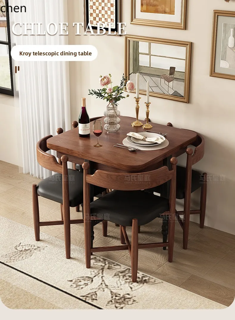YFY solid wood dining table and chairs retractable folding small apartment dining table household rectangular table