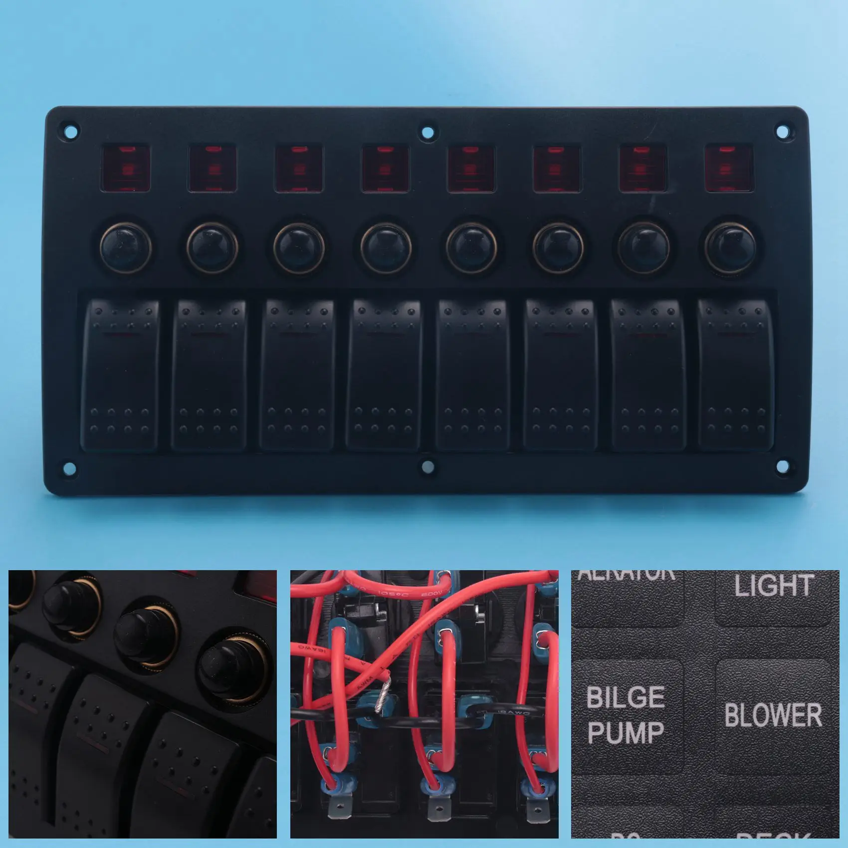 Boat Car Marine Rocker Switch Panel 8 Gang 3PIN & Circuit Breaker Overload Protection Waterproof LED Switch Panel DC12/24V ON-OF