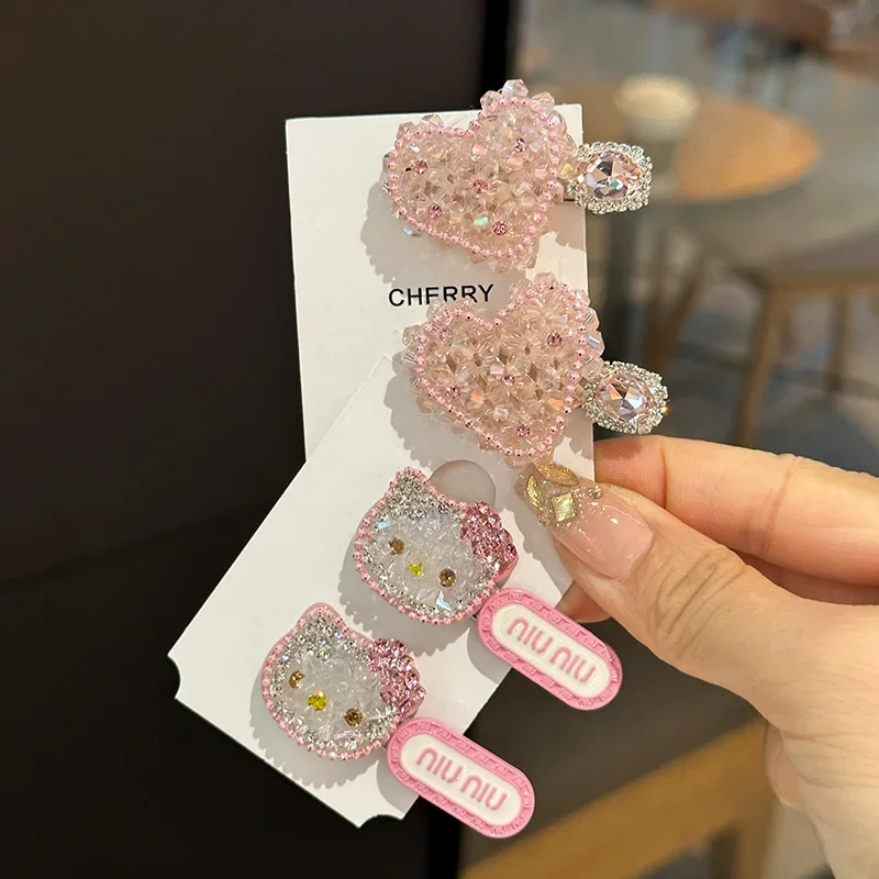 1pcs Hello Kitty Anime Kawaii Ins Fashion Crystal Hairpin Decoration Cute Cartoon Duck Beak Diamond Hair Clip Y2k Gifts for Kid