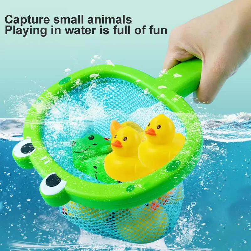 Floating Bath Toys Fishing Floating Animal Toys Cute Bath Toys With Net 3 Ducks/Frogs Summer Water Toys Kids Fishing Play Set