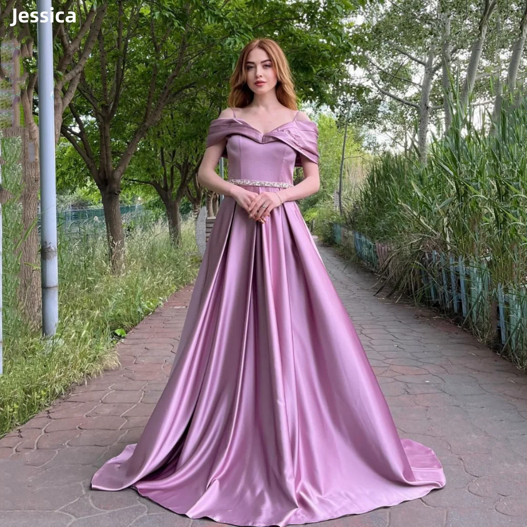 

Jessica Mauve Wedding Dress Glitter Beaded Satin Women Prom Dresses Spaghetti Strap A-line Elegant Bespoke Occasion Dresses