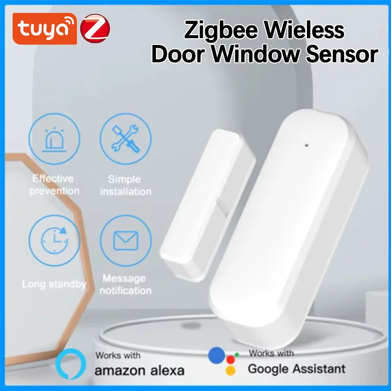 Tuya ZigBee-Sensor inteligente de puerta y ventana, Detector abierto y cerrado, alarma magnética inalámbrica, automatización del hogar, funciona con Alexa y Google