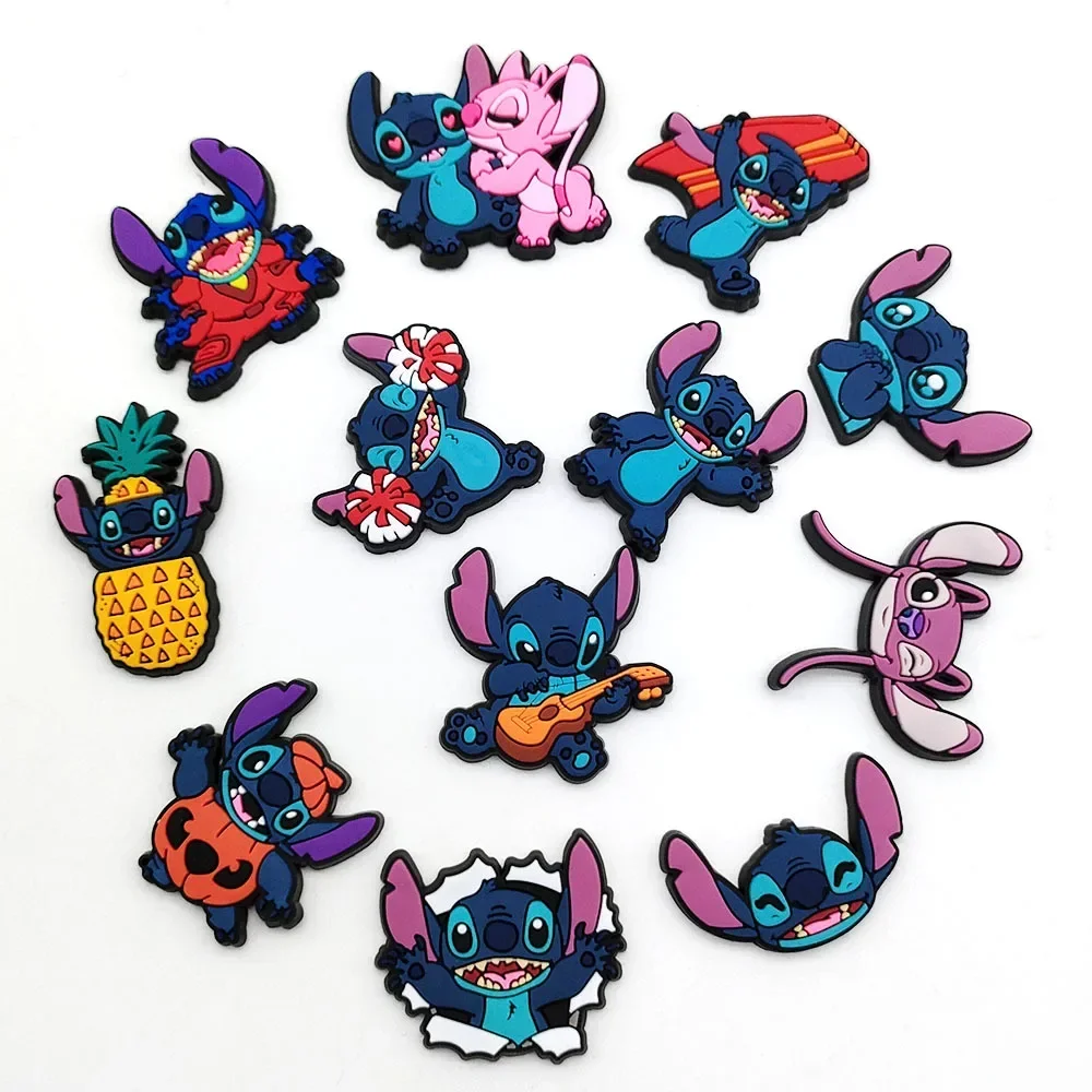 12Pcs Lilo Stitch Shoe Charms for Clogs Bubble Slides Sandals PVC Shoe Decorations Buckle Accessories for Kids