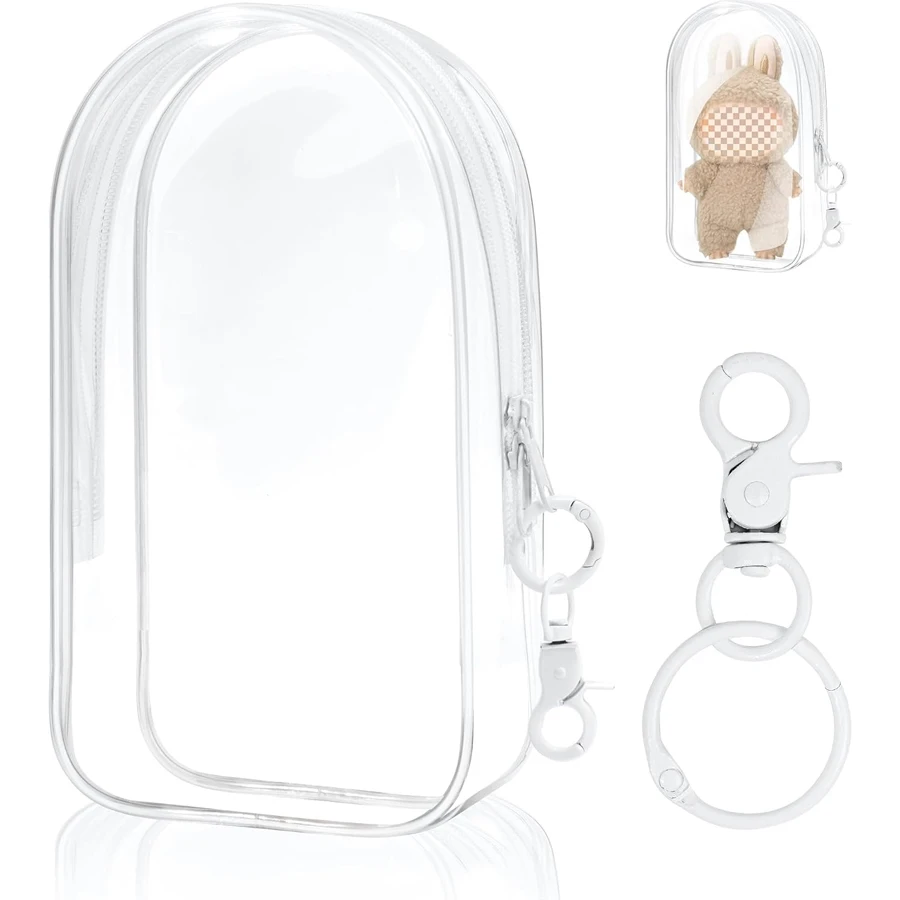 متوافق مع حافظة واقية لعبة Labubu/حقيبة غبار ذات طابع شفاف مع سلسلة مفاتيح، مناسبة للتجميع والعرض #1