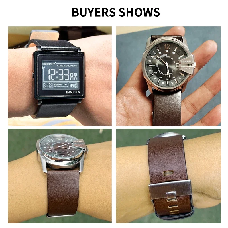 Cowhide Watchband for Men DIESEL Dz4346 Dz4357 Series Genuine Leather Anti-Allergy Needle Buckle 22 24 26 28 30mm Watch Strap image 3