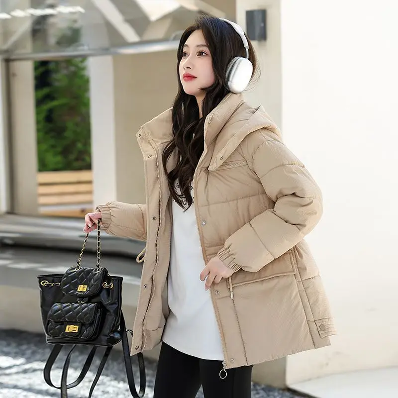 2025 New Winter Coat Women Parkas Casual Clothing Jacket Hooded Parka Adjustable Waist Thick Black Snow Outwear Female Cardigan