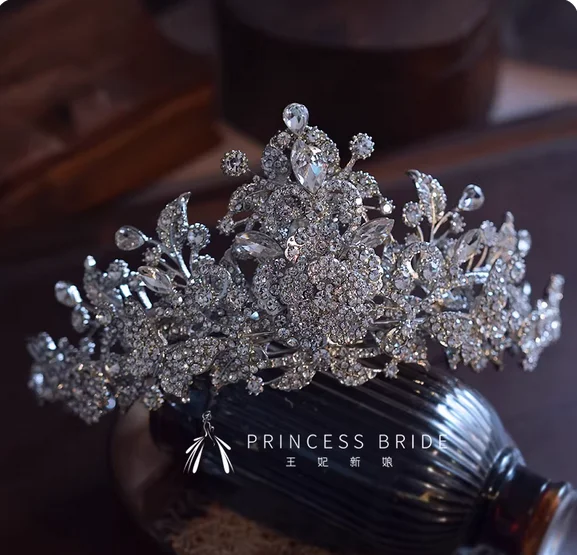 

Princess luxury atmosphere three-dimensional flash diamond flower bride crown wedding headdress double-layer combination crown w