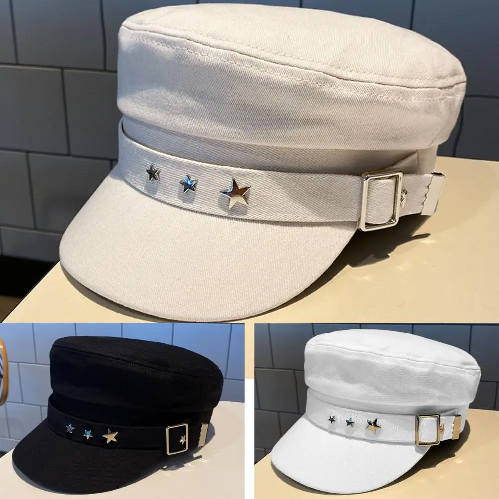 Women Beret Hat Stylish Women\'s Extended Brim Beret Hat with Star Decor Adjustable Newsboy Hat for Outdoor Streetwear Fashion