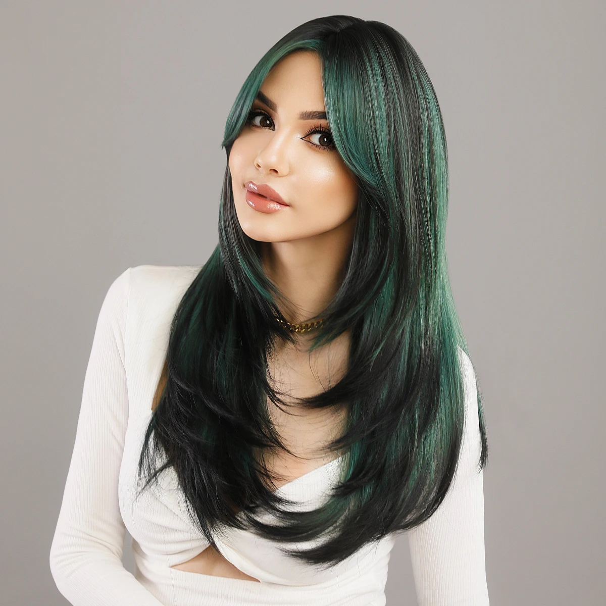 NAMM Fluffy Lavender Synthetic Green Wigs for Women Daily Cosplay New Trend Middle Part Wavy Green Hair Wig Heat Resistant Fiber