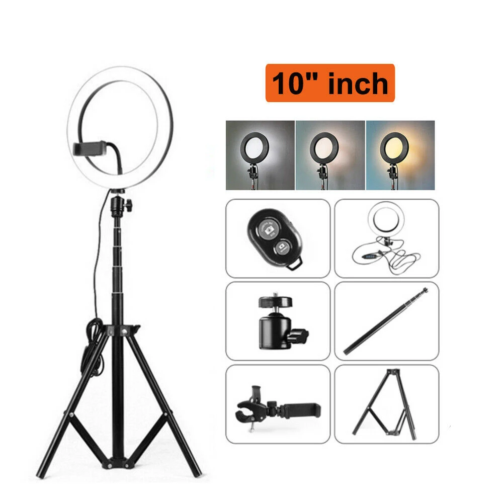 10 Inch LED Ring Light Dimmable Lighting Kit Phone Selfie Tripod Makeup Youtube Live