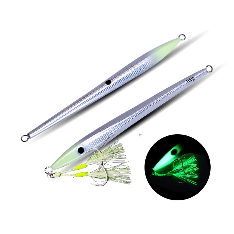 

Fast Jig 60g80g100g120g Saltwater Long Blade Metal Jig, Quick-Sinking with Sharp Assist Hook for Deep Sea Boat Fishing