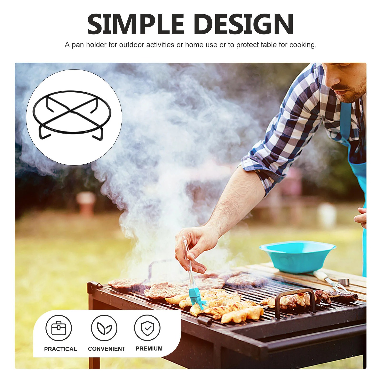 

1pc Iron Pot Rack Thickened Multi-Purpose Cooking Stand For Outdoor Camping Barbecue Non-Slip Heat Insulation Black