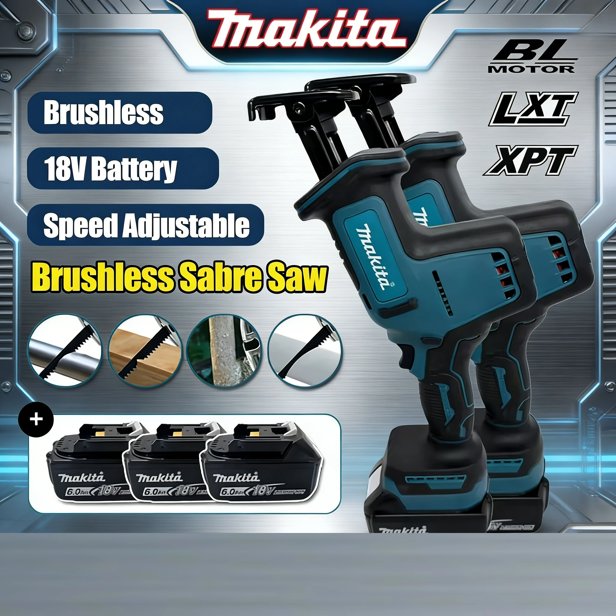 

Makita Cordless Reciprocating Saw Brushless Speed Adjustable Metal Wood Electric Saw Power Tool for 18V Battery