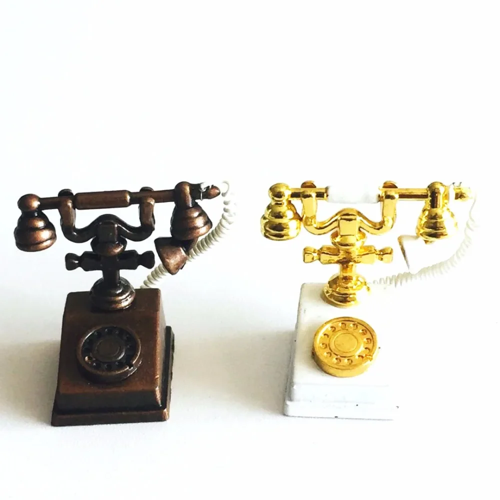 1:12 Vintage Phone Dollhouse Miniature Old fashioned Phone Home Wired Telephone Furniture for Doll House Accessories