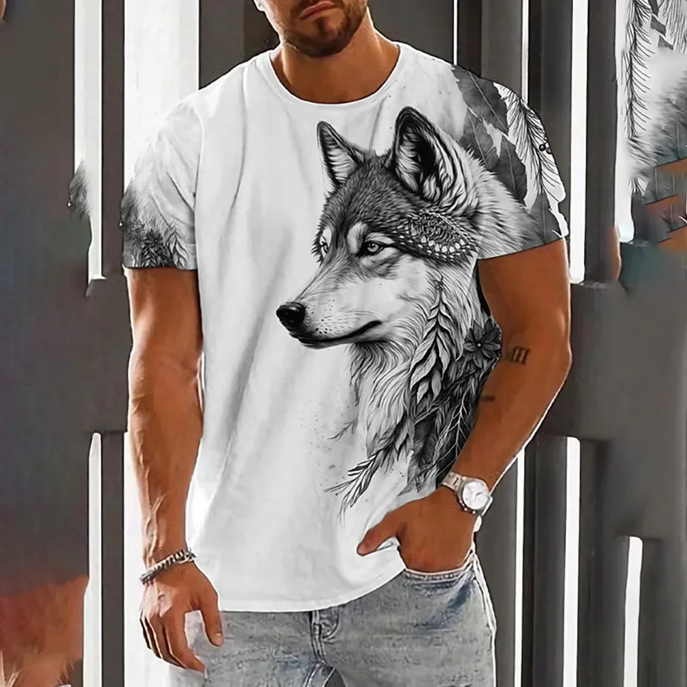 3D printed Wolf pattern summer outdoor casual men\'s T-shirt Loose comfortable sports short-sleeved street fashion crewneck top