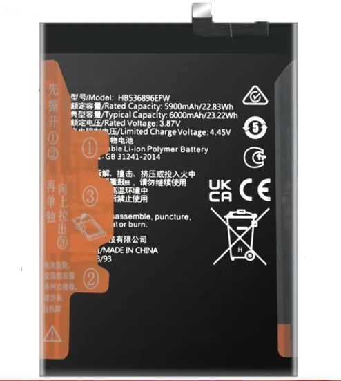 

New HB536896EFW 6000mAh High Quality Battery For Huawei Nova Y70 , Honor Play 7T,Enjoy 50,60,Maimang 11